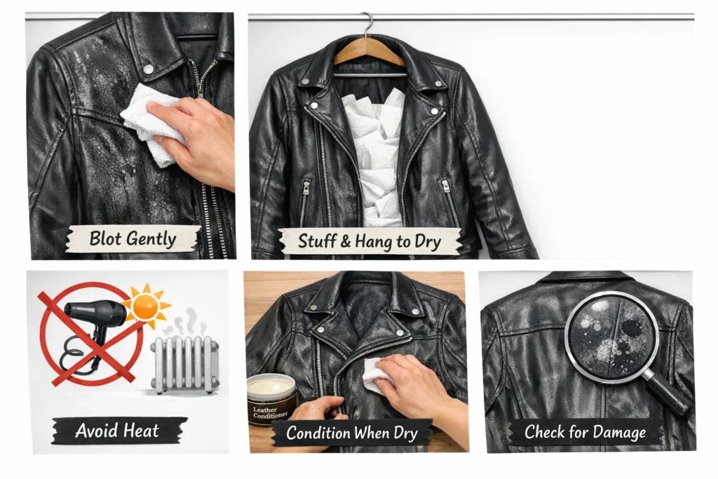 guide showing how to dry a wet leather jacket