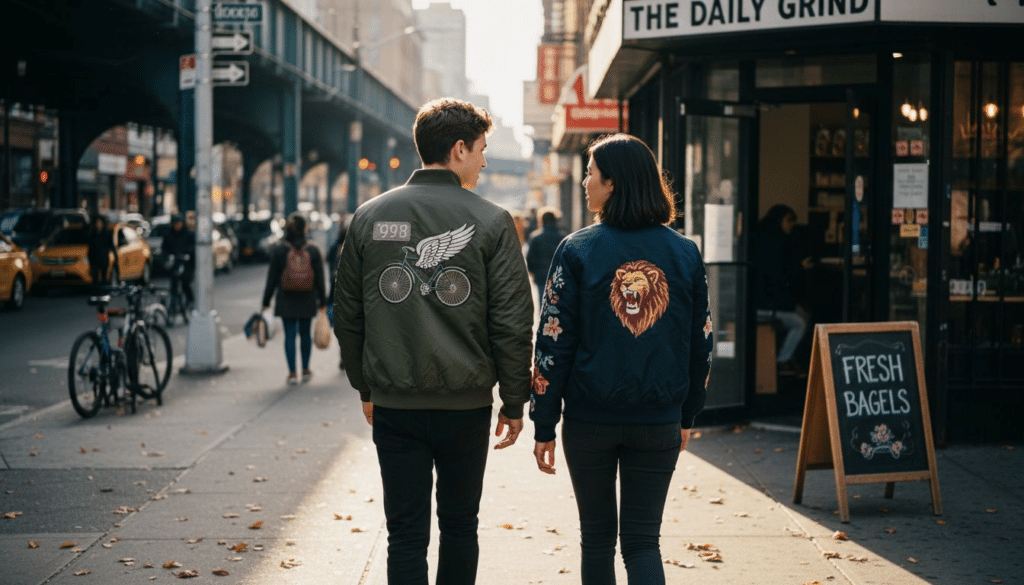 Young designers in custom bomber jackets