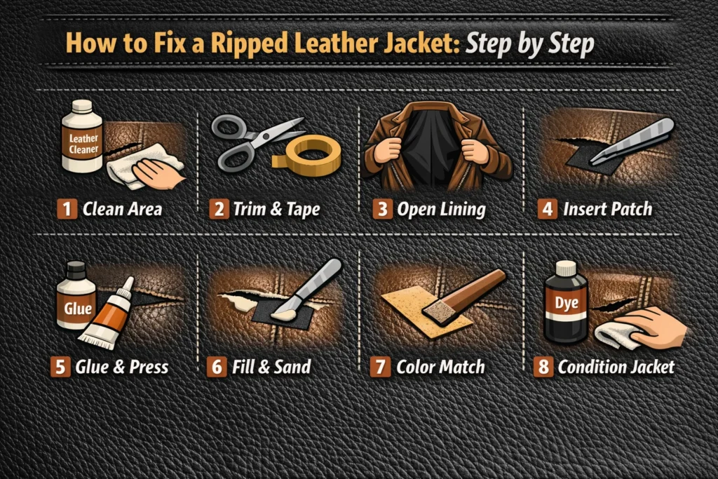 steps for repairng ripped leather jacket