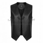 Aladdin Superhero Cosplay Black Leather Vest front view with V-neck collar and front open style inspired by Aladdin