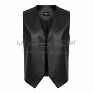 Aladdin Superhero Cosplay Black Leather Vest front view with V-neck collar and front open style inspired by Aladdin