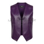 Aladdin Superhero Cosplay Purple Leather Vest front view with V-neck collar and front open style inspired by Aladdin