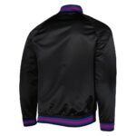 Black Chicago Cubs Raglan Satin Jacket back view with smooth satin finish, raglan sleeves, and rib-knit cuffs and waistband.