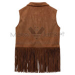Brown Festival Fringe Suede Leather Vest Back