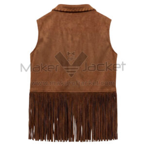 Brown Festival Fringe Suede Leather Vest Back