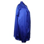 Chicago Cubs 1946 Blue Satin Jacket right side view highlighting smooth blue satin, diagonal pocket, and elastic cuff