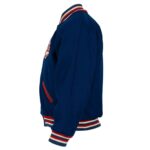 Chicago Cubs 1954 Blue Wool Varsity Jacket left side view highlighting side waist pocket and rib-knit cuff.