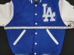 MLB LA Dodgers women varsity jacket front view of Chest measurement.