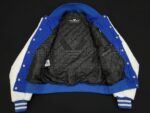 MLB LA Dodgers jacket inner view, black quilted lining, warm insulated interior, premium women varsity jacket lining.