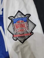 MLB LA Dodgers women varsity jacket Sleeves view of National Baseball logo.