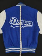 MLB LA Dodgers women varsity jacket Back view of Length measurement.