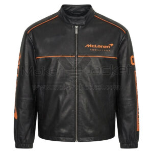 McLaren F1 Team Technical Logo Black Leather Jacket Front