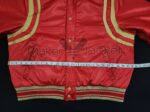 Ralph Lauren Polo Ball red satin jacket front view of waist measurement.