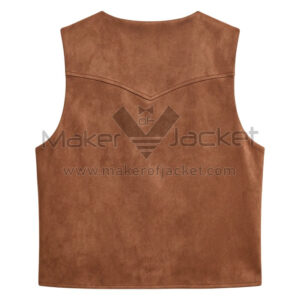 Vintage Brown Suede Western Fringe Vest Back