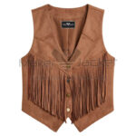 Vintage Brown Suede Western Fringe Vest Front