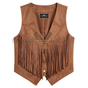 Vintage Brown Suede Western Fringe Vest Front