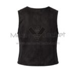 Back view of Black Suede Leather Vest featuring smooth, solid texture with subtle vertical seams for a structured, tailored fit.