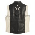 Back view of Black White Two Tone Star Applique Leather Vest featuring a high collar and a large white star patch centered at the top of the black panel.