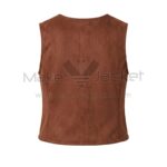 Back view of Brown Suede Leather Vest featuring smooth, solid texture with subtle vertical seams for a structured, tailored fit.