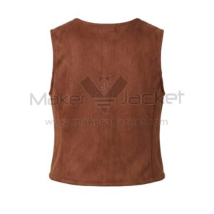 Back view of Brown Suede Leather Vest featuring smooth, solid texture with subtle vertical seams for a structured, tailored fit.