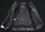 Inside View of Corvette C8 Block Cowhide Leather Jacket with Black Polyester Lining.