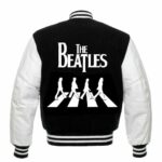 Back View Of The Beatles Varsity Jacket Featuring with Large Beatles Logo Design.