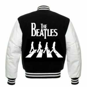 Back View Of The Beatles Varsity Jacket Featuring with Large Beatles Logo Design.