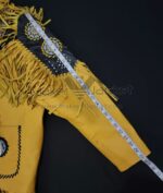 Sleeves length measurement of Western Cowboy Fringe Leather Jacket showing 27.5 inches.