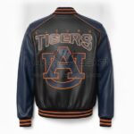 Back View of Auburn Tigers Bomber Leather Jacket featuring AUBURN TIGERS lettering and iconic AU logo on premium leather.