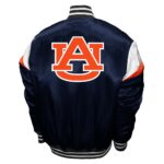 Back View of Vintage Auburn Tigers Satin Jacket featuring the iconic AU logo with white and orange varsity accents.
