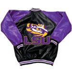 Back View Of Purple Black LSU Tigers Jacket featuring LSU Tigers Secondary Logo on the back
