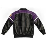Back View Of LSU Tigers Football Leather Jacket Featuring black, purple and white with classic football-inspired design.