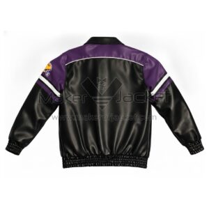 Back View Of LSU Tigers Football Leather Jacket Featuring black, purple and white with classic football-inspired design.