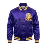 Front View Of Purple LSU tiger patch jacket featuring Team Logo on Left Chest.