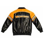 Back View Of TENNESSEE VOLUNTEERS Football Leather Jacket Featuring large TENNESSEE VOLUNTEERS lettering in black, gold, and white.