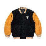 Front View Of Vintage University Of Tennessee Jacket Featuring black and gold with T logo on the left chest.