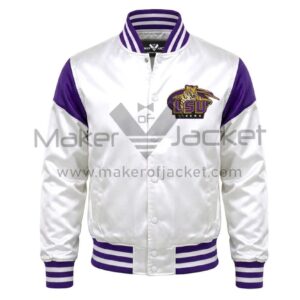 Front View Of LSU Tigers Secondary Logo Jacket Featuring chest logo and snap-button Closure.