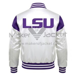 Back View Of LSU Tigers Primary Logo Jacket Featuring Large LSU Lettering.