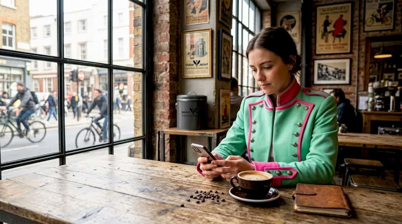 Margot Robbie style military jacket in café