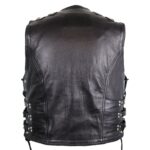 Back View Of Front Hook Closure Leather Vest featuring adjustable side laces, shoulder buckles, and a clean biker-inspired design.