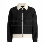 Front View Of Keith Twill Contrast Jacket Featuring fur shirt collar and YKK zipper closure.