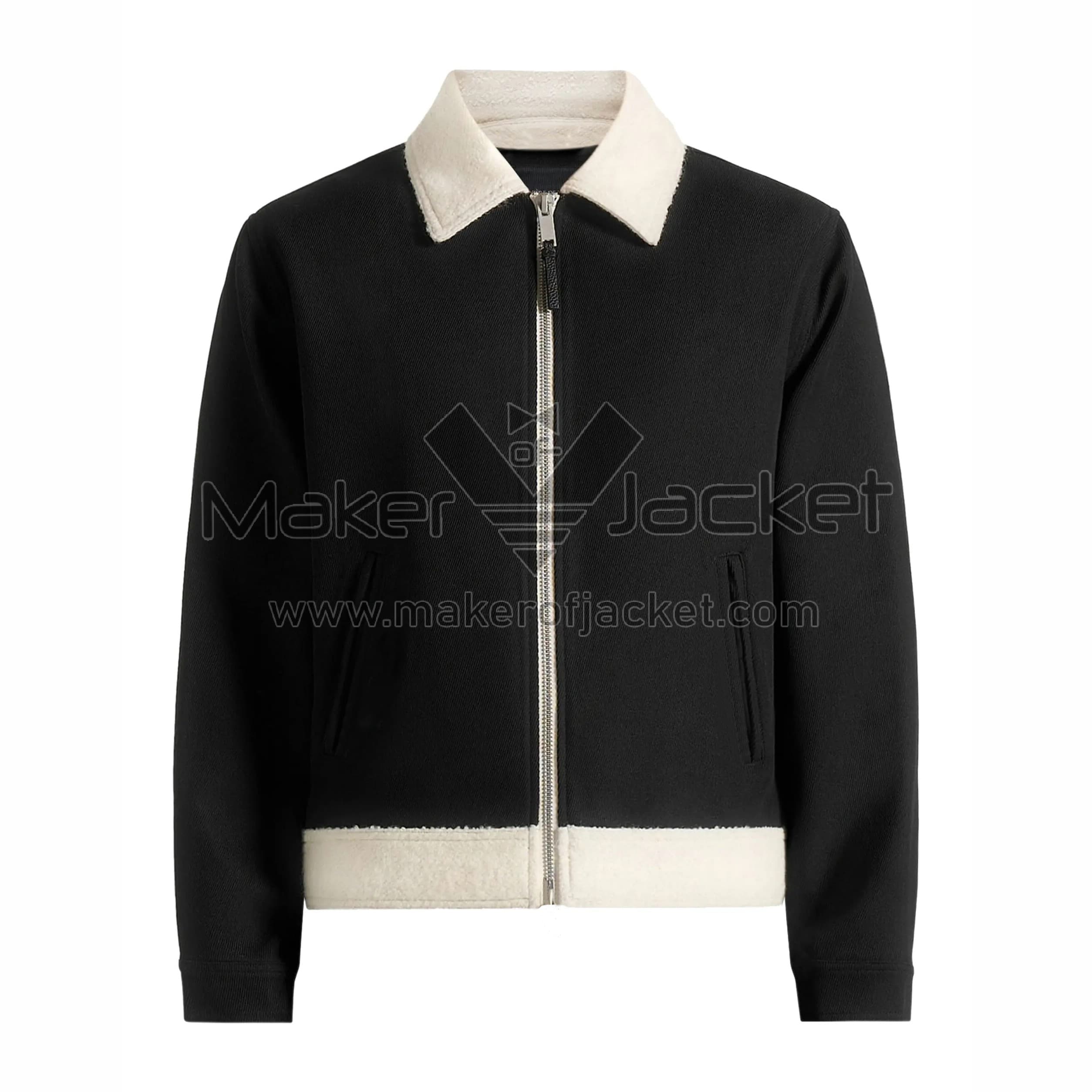 Keith-Twill-Contrast-Jacket-Front-Image Front View Of Keith Twill Contrast Jacket Featuring fur shirt collar and YKK zipper closure.