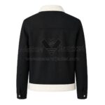 Back View Of Keith Twill Contrast Jacket featuring fur-trim open hem and long sleeves.
