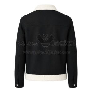 Back View Of Keith Twill Contrast Jacket featuring fur-trim open hem and long sleeves.