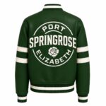 Back View Of Port Springrose Elizabeth Leather Jacket featuring the PORT SPRINGROSE ELIZABETH logo.