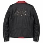 Back View Of Studded Biker Leather Jacket featuring bold studded detailing and a classic biker design in premium leather.