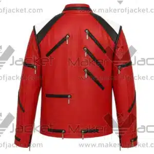 back View Of Michael Jackson Beat It Jacket Featuring bold red, black, and white design.