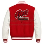Back View oF Red White San Francisco 49ers Jacket Featuring featuring the 49ers San Francisco logo patch.