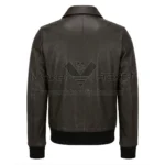 Back View Of USA Embossed Bomber Leather Jacket Featuring premium brown leather with classic bomber styling.