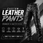 Custom protective black motorcycle leather pants featuring durable premium leather, flexible knee panels, customizable lining options, and custom hardware.